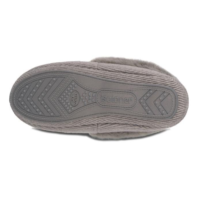 Isotoner® Ladies Herringbone Moccasin Slipper With Fur Cuff Grey Extra Image 5